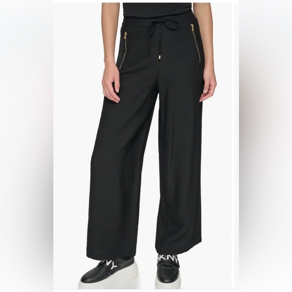 DKNY Black Wide Leg Drawstring Pants Size m - Picture 3 of 12